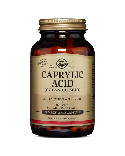 Каприлова (октанова) кислота, Solgar, Caprylic Acid, 100 рослинних капсул