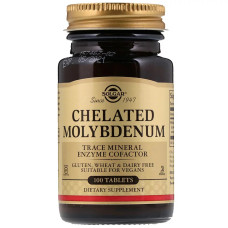 Молибден Хелат, Chelated Molybdenum, Solgar, 100 таблеток