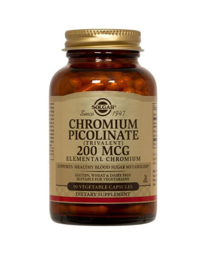 Хром Піколінат, Chromium Picolinate, Solgar, 200 мкг, 90 вегетаріанських капсул (пошкодження зовнішньої плівки)