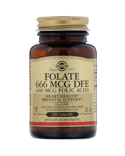 Фолієва Кислота (В9), Folic Acid, 400 мкг, Solgar, 250 таблеток