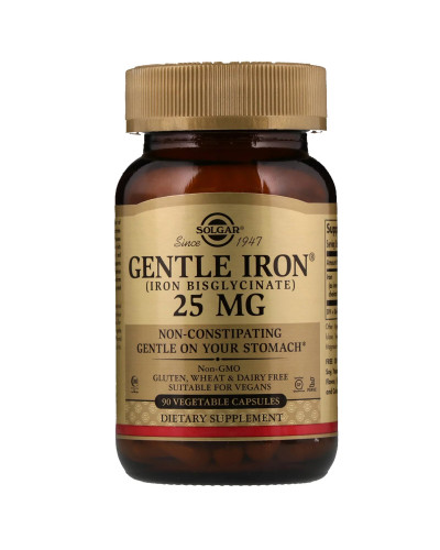 Хелатное железо, Gentle Iron, Solgar, 25 мг, 90 капсул