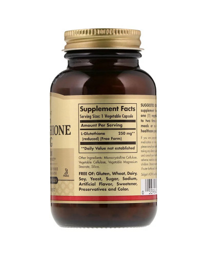 L-глутатіон, L-Glutathione, Solgar, 250 мг, 60 вегетаріанських капсул