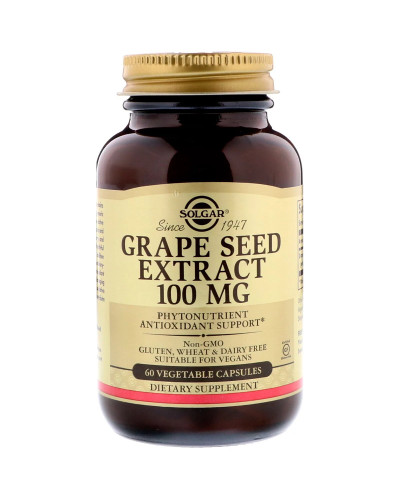 Экстракт Виноградных Косточек, Grape Seed Extract, Solgar, 100 мг, 60 капсул
