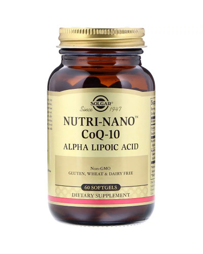 Коензим і Альфа Ліпоєва Кислота, Nutri-Nano CoQ-10 Alpha Lipoic Acid, Solgar, 60 капсул
