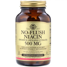 Ниацин (В3), 500 мг, No-Flush Niacin, Solgar, 100 вегетарианских капсул.