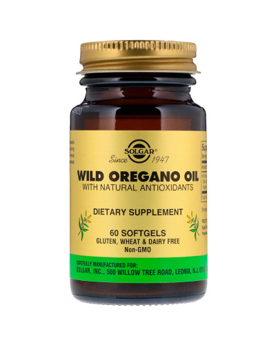 Масло Орегано с Натуральными Антиоксидантами, Wild Oregano Oil, Solgar, 60 желатиновых капсул