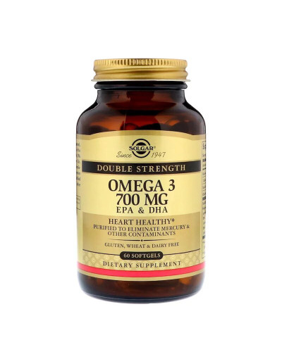 Омега-3, ЕПК та ДГК, Double Strength, 700 мг, Solgar, 60 желатинових капсул