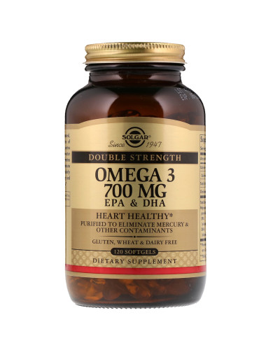 Омега-3, ЕПК та ДГК, Double Strength, 700 мг, Solgar, 120 желатинових капсул
