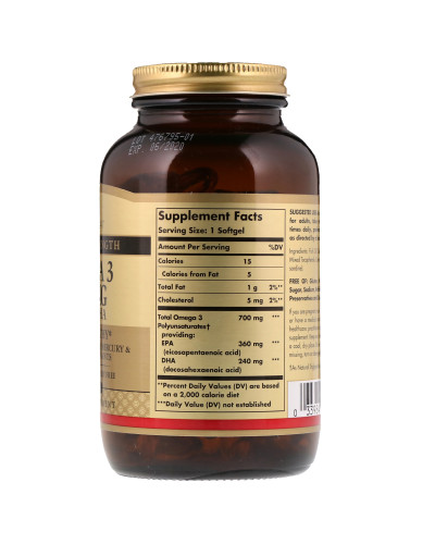 Омега-3, ЕПК та ДГК, Double Strength, 700 мг, Solgar, 120 желатинових капсул