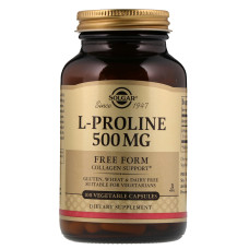 L-пролин, 500 мг, L-Proline, Solgar, 100 растительных капсул