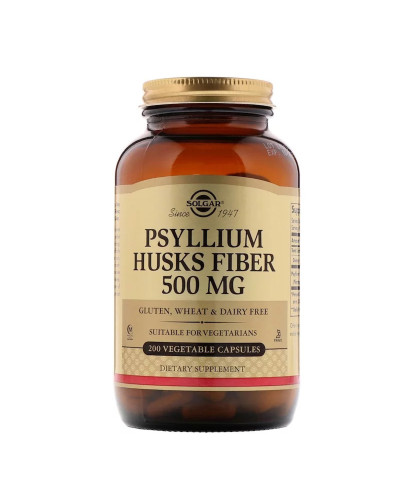 Подорожник (Псиліум), Psyllium Husks Fiber, Solgar, 500 мг, 200 вегетаріанських капсул