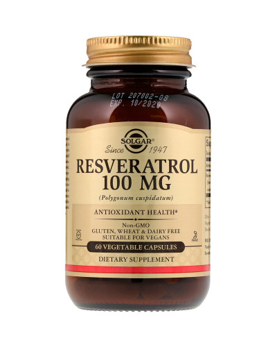 Ресвератрол, Resveratrol, Solgar, 100 мг, 60 вегетарианских капсул