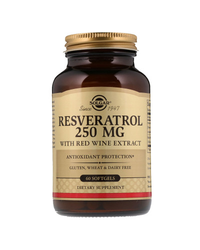Ресвератрол с Экстрактом Красного Вина, 250мг, Resveratrol with red Wine Extract, Solgar, 60 капсул