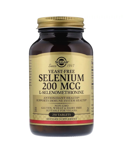 Селен, ( Селенометионин), Selenium, Yeast-Free, Solgar, 200 мкг, 250 таблеток