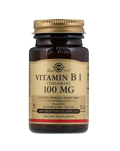 Вітамін В1 (тіамін), 100 мг, Vitamin B1, Solgar, 100 вегетаріанських капсул