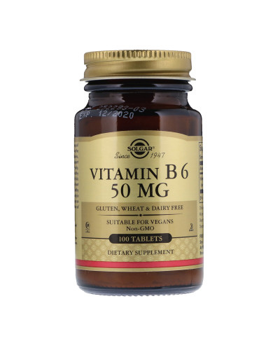 УЦІНКА Вітамін В6, Vitamin B6, Solgar, 50 мг, 100 таблеток (без плівки)
