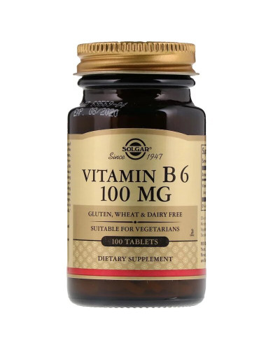 УЦІНКА Вітамін В6, Vitamin B6, Solgar, 100 мг, 100 таблеток (без плівки)