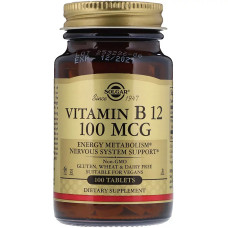Витамин В12 (Цианокобаламин), Vitamin B12, Solgar, 100 мкг, 100 таблеток
