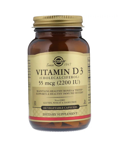Вітамін D3, Vitamin D3, 55 mcg (2200 IU), Solgar, 100 вегетаріанських капсул