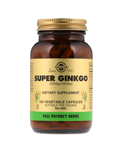 Гинкго Билоба Супер, Super Ginkgo Biloba, Solgar, 120 желатиновых капсул