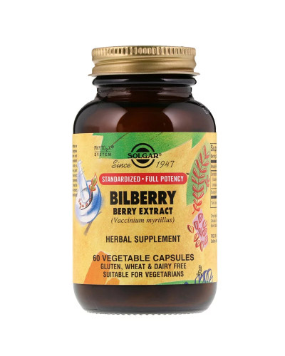 Черника Экстракт, Bilberry Berry Extract, Solgar, 60 вегетарианских капсул