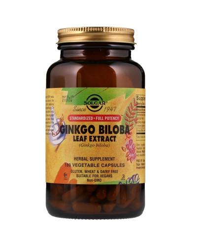 Экстракт Листьев Гинкго Билобы, Ginkgo Biloba Leaf Extract, Solgar, 180 гелевых капсул