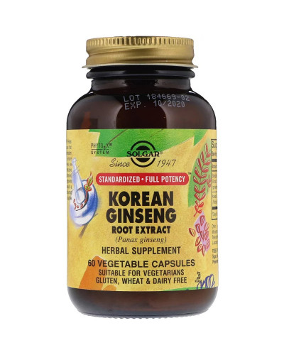 Корень Женьшеня (Экстракт), Korean Ginseng Root Extract, Solgar, 60 капсул