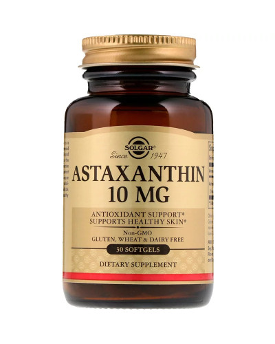 Астаксантин, Astaxanthin, Solgar, 10 мг, 30 желатиновых капсул