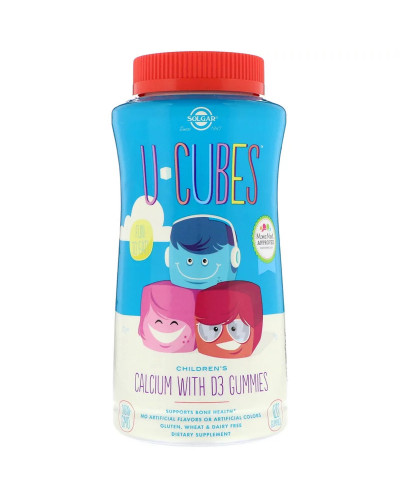 УЦІНКА Кальцій з D3 для дітей, U-Cubes, Children's Calcium With D3, Solgar, 120 жувальних конфет (пам'ятка банку)