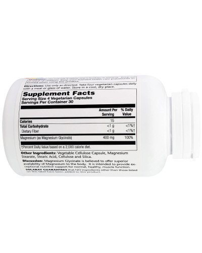 Магній Гліцинат, Magnesium Glycinate, Solaray, 400 мг, 120 вегетаріанських капсул