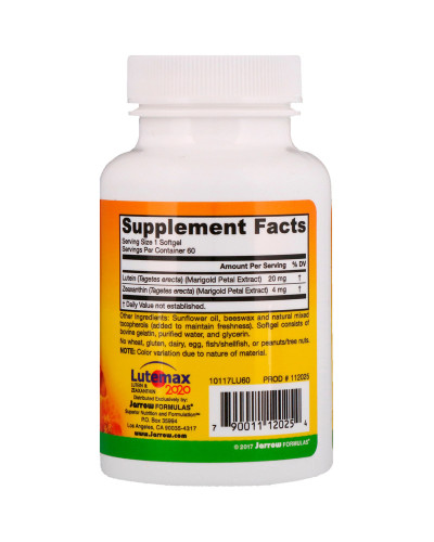 Лютеин, 20 мг, Lutein, Jarrow Formulas, 60 желатиновых капсул