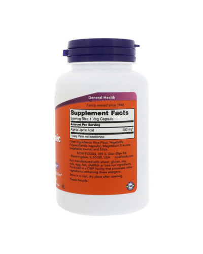 Альфа-липоевая кислота 250 мг, Alpha Lipoic Acid, Now Foods, 60 капсул Альфа-липоевая кислота 250 мг, Alpha Lipoic Acid, Now Foods, 60 капсул