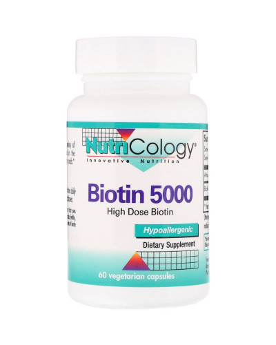 Біотин 5000 мкг, Biotin 5000, Nutricology, 60 вегетаріанських капсул
