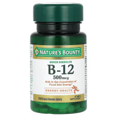 Витамин В-12 500 мкг, быстро растворимый, вкус вишни, Vitamin B-12 500 mcg, Nature's Bounty, 100 таблеток