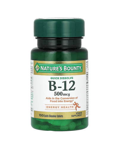 Вітамін В-12 500 мкг, швидко розчинний, смак вишні, Vitamin B-12 500 mcg, Nature's Bounty, 100 таблеток