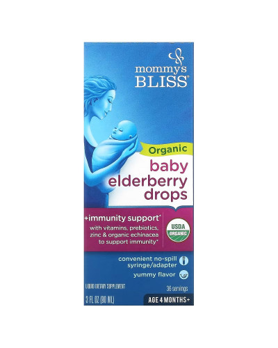 Бузина для младенцев от 4 месяцев, Органические капли, Organic Baby Elderberry Drops, Mommy's Bliss, 90 мл