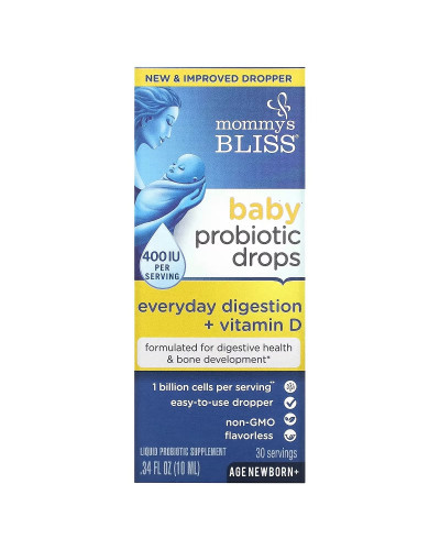 Пробиотик с витамином D в каплях для новорожденных, 400 МЕ, Baby Probiotic Drops+Vitamin D, Mommy's Bliss, 10 мл