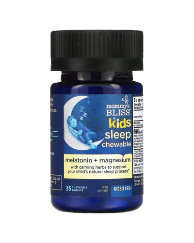 Мелатонін та Магній для дітей від 3 років, смак винограду, Kids Sleep Chewable, Melatonin+Magnesium, Mommy's Bliss, 35 жувальних таблеток