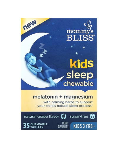 Мелатонін та Магній для дітей від 3 років, смак винограду, Kids Sleep Chewable, Melatonin+Magnesium, Mommy's Bliss, 35 жувальних таблеток