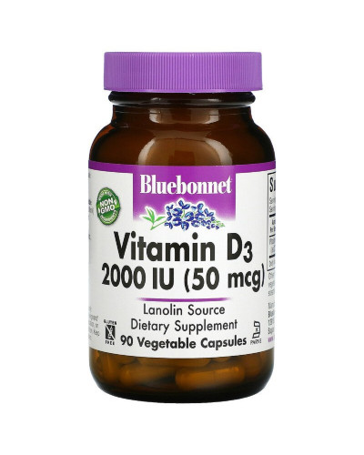 Вітамін D3 2000 МО, Vitamin D3, Bluebonnet Nutrition, 90 вегетаріанських капсул