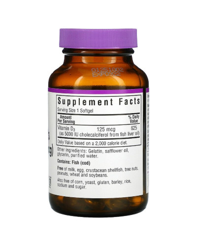 Вітамін D3 5000IU (125 мкг), Vitamin D3, Bluebonnet Nutrition, 100 желатинових капсул