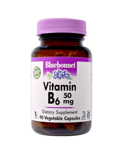 Вітамін B6 50 мг, Vitamin B6, Bluebonnet Nutrition, 90 вегетаріанських капсул