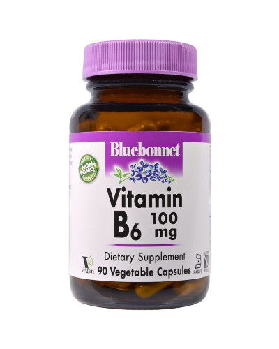 Вітамін B6 100 мг, Vitamin B6, Bluebonnet Nutrition, 90 вегетаріанських капсул