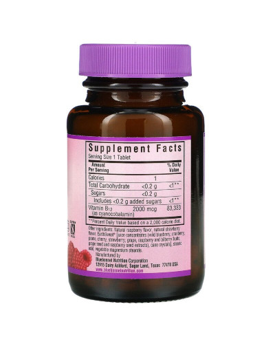 Вітамін В12 2000мкг, Смак Малини, Earth Sweet Chewables, Bluebonnet Nutrition, 90 жувальних таблеток