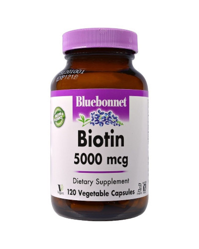 Біотин (B7) 5000 мкг, Biotin, Bluebonnet Nutrition, 120 вегетаріанських капсул