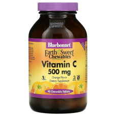 Витамин С 500мг, Вкус Апельсина, Earth Sweet Chewables, Bluebonnet Nutrition, 90 жевательных таблеток
