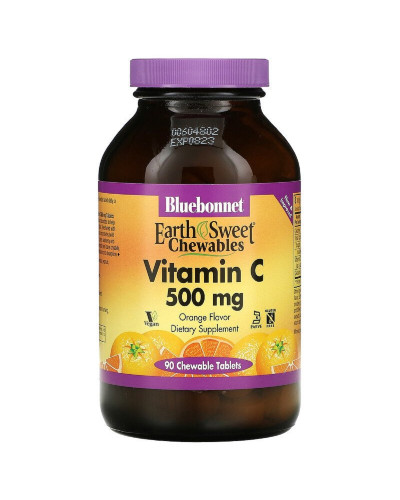 Вiтамiн С, 500мг, Смак Апельсину, Earth Sweet Chewables, Bluebonnet Nutrition, 90 жувальних таблеток