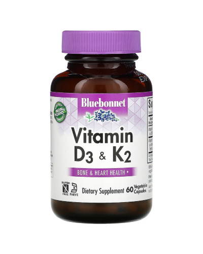 Вітаміни D3 і K2, Vitamins D3 & K2, Bluebonnet Nutrition, 60 вегетаріанських капсул