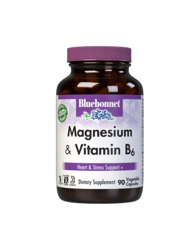 Магний + Витамин В6, Bluebonnet Nutrition, 90 вегетарианских капсул