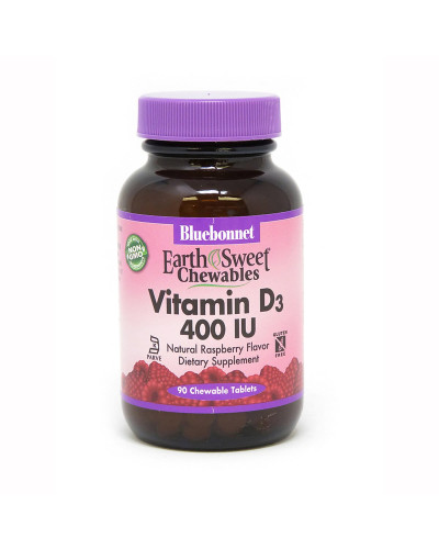 Вітамін D3 400IU, Смак Малини, Earth Sweet Chewables, Bluebonnet Nutrition, 90 жувальних таблеток